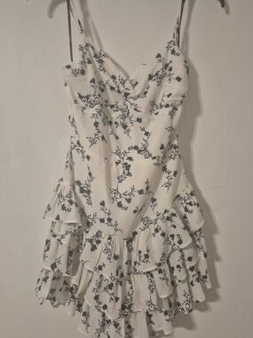 Altar'd State White Floral Mini Dress with Black Print